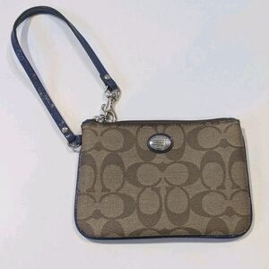 Coach Tan and Blue Signature Wristlet
